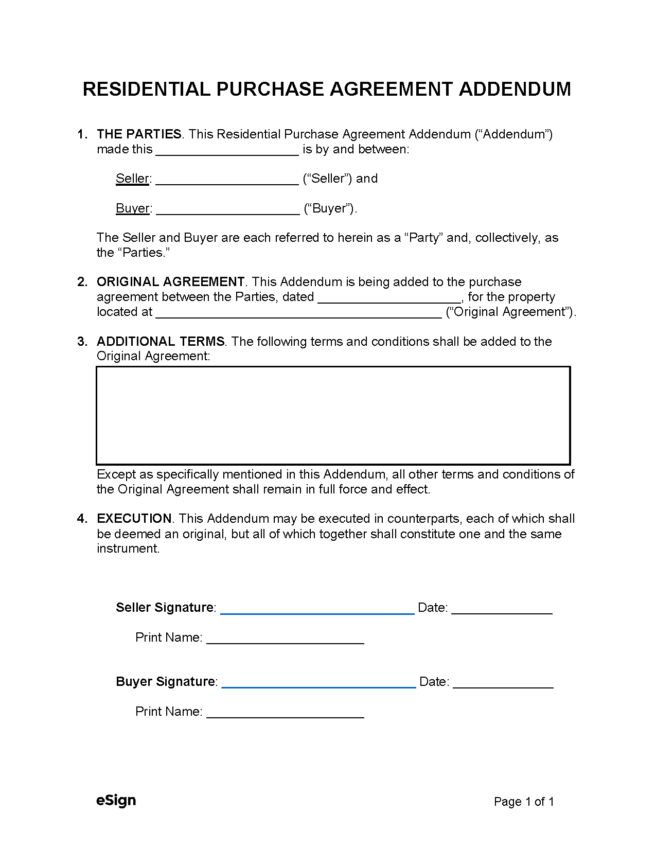 Free Residential Purchase Agreement Addendum PDF Word