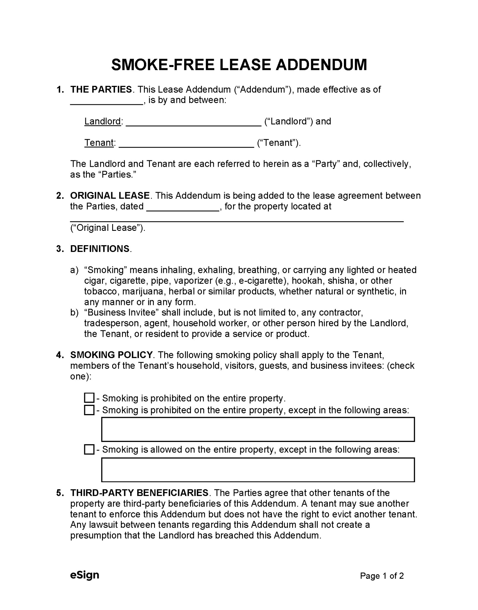 Free SmokeFree Lease Addendum Template (2) PDF Word