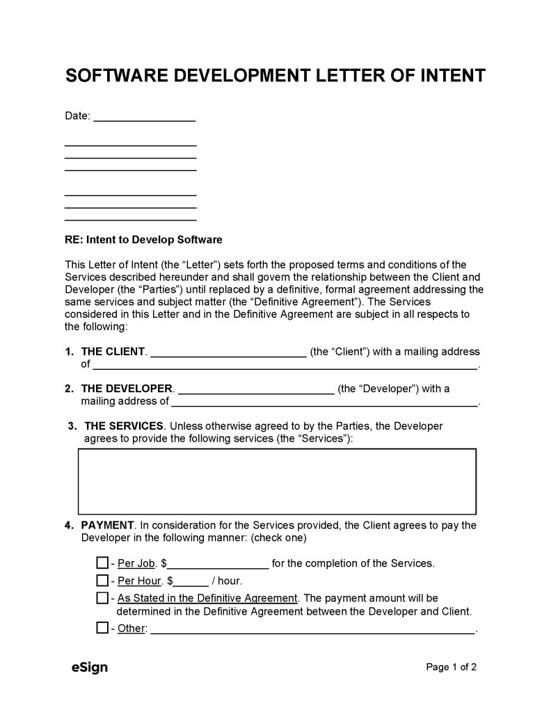 Free Contractor Letter of Intent Template PDF Word