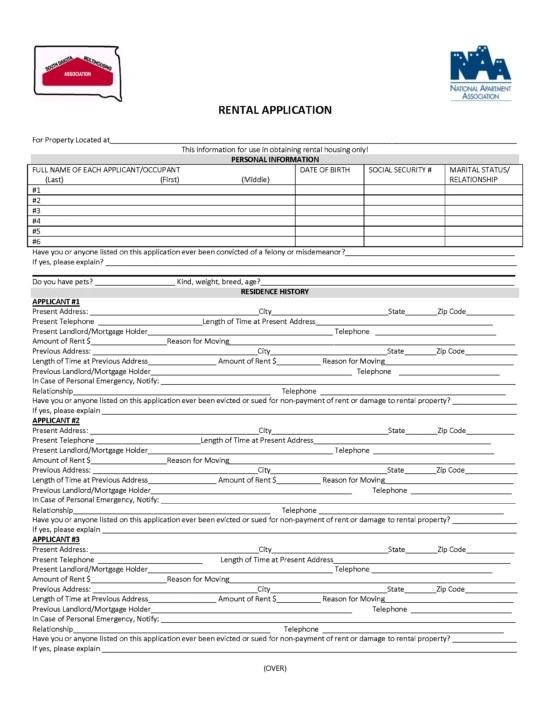 Free South Dakota Rental Application Form Template PDF Word