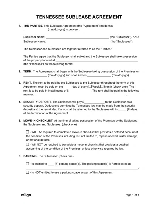 Free Tennessee Rental Lease Agreement Templates (6) PDF Word