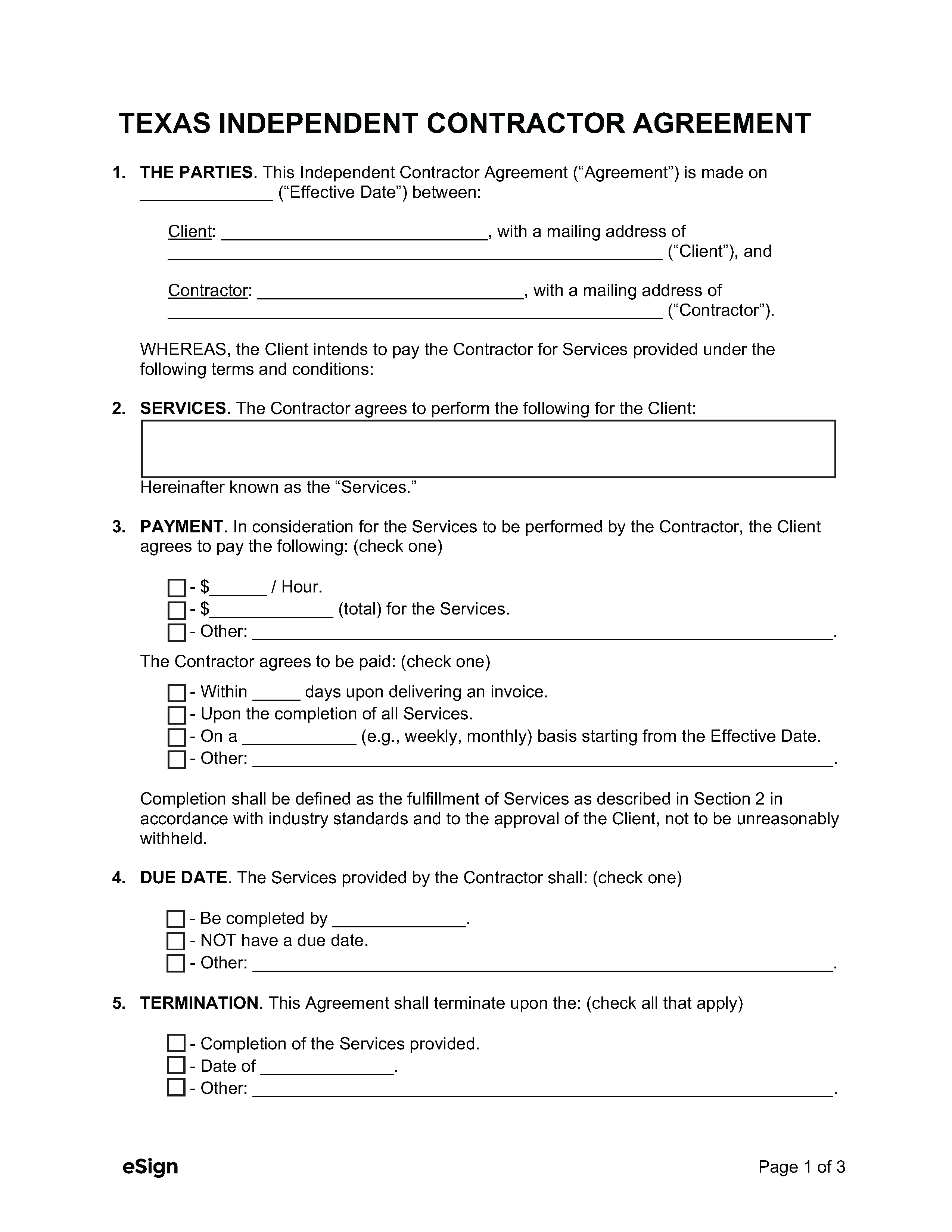 Free Texas Independent Contractor Agreement PDF Word