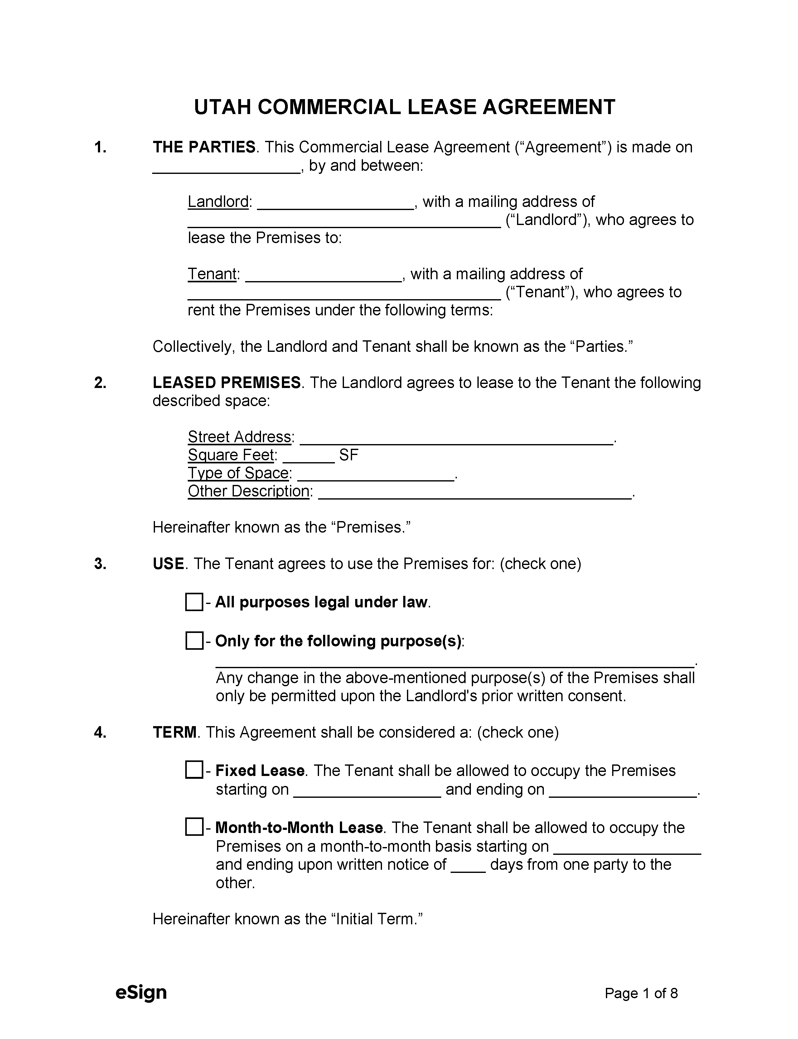 Free Utah Commercial Lease Agreement PDF Word