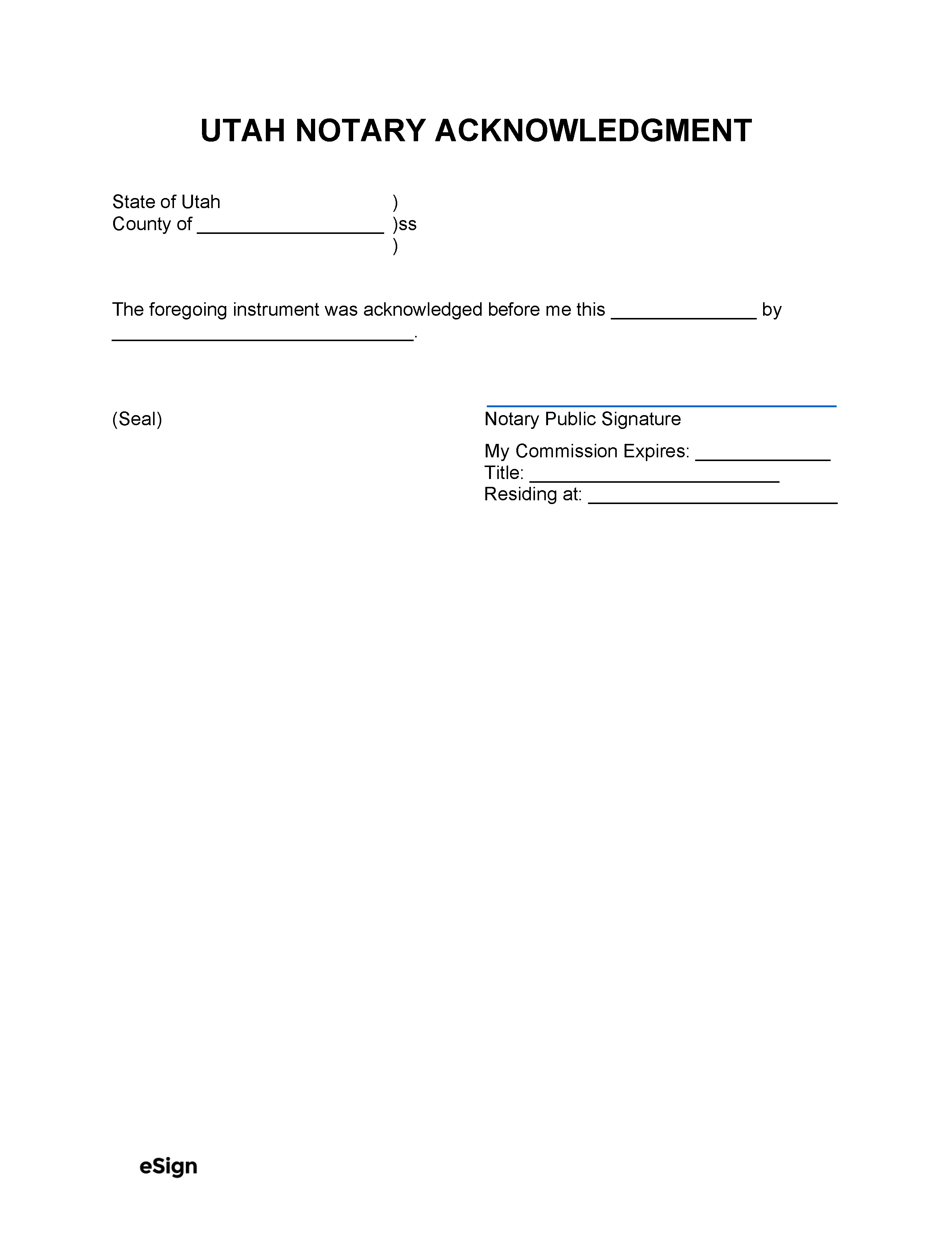 Free Utah Notary Acknowledgment Form PDF Word