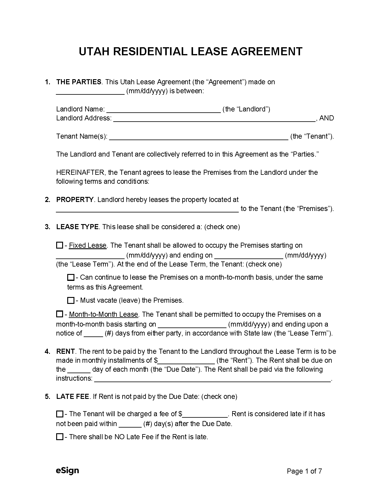 free utah standard residential lease agreement template pdf word eforms