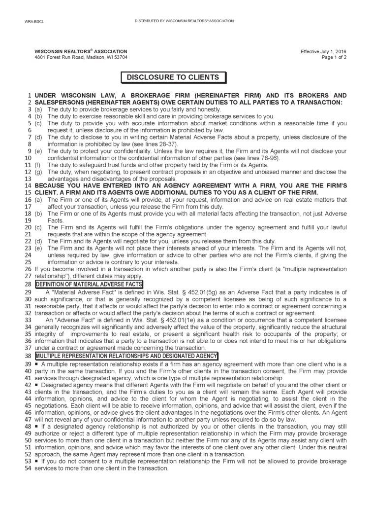 Free Wisconsin Real Estate Listing Agreement PDF Word