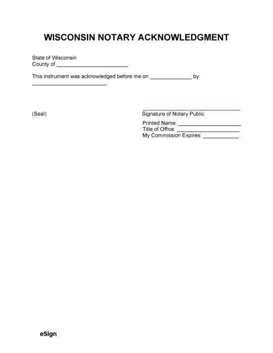 Free Wisconsin Notary Acknowledgment Form PDF Word
