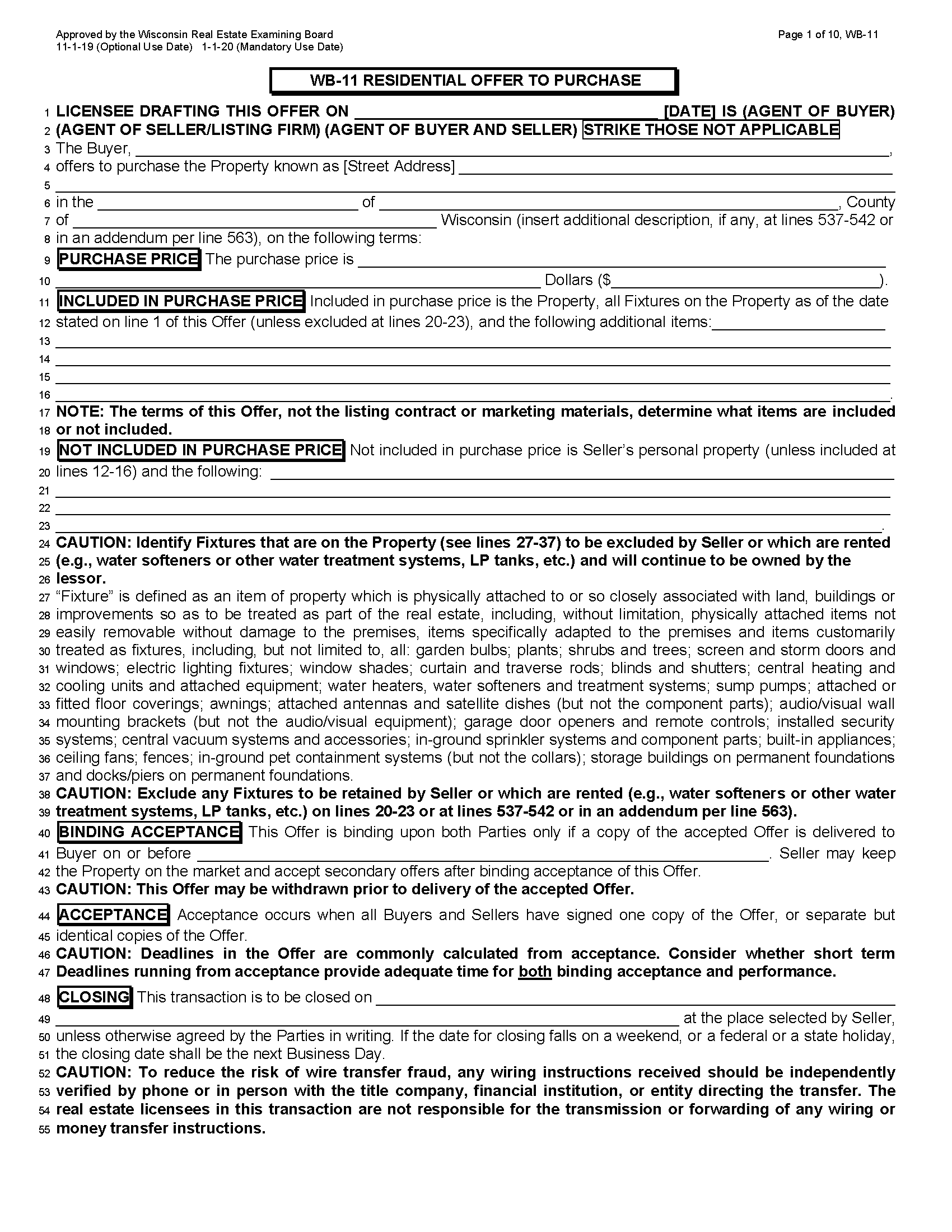 Free Wisconsin Residential Purchase and Sale Agreement PDF Word