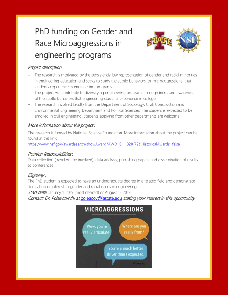 PhD Position for Microaggressions in Engineering Programs