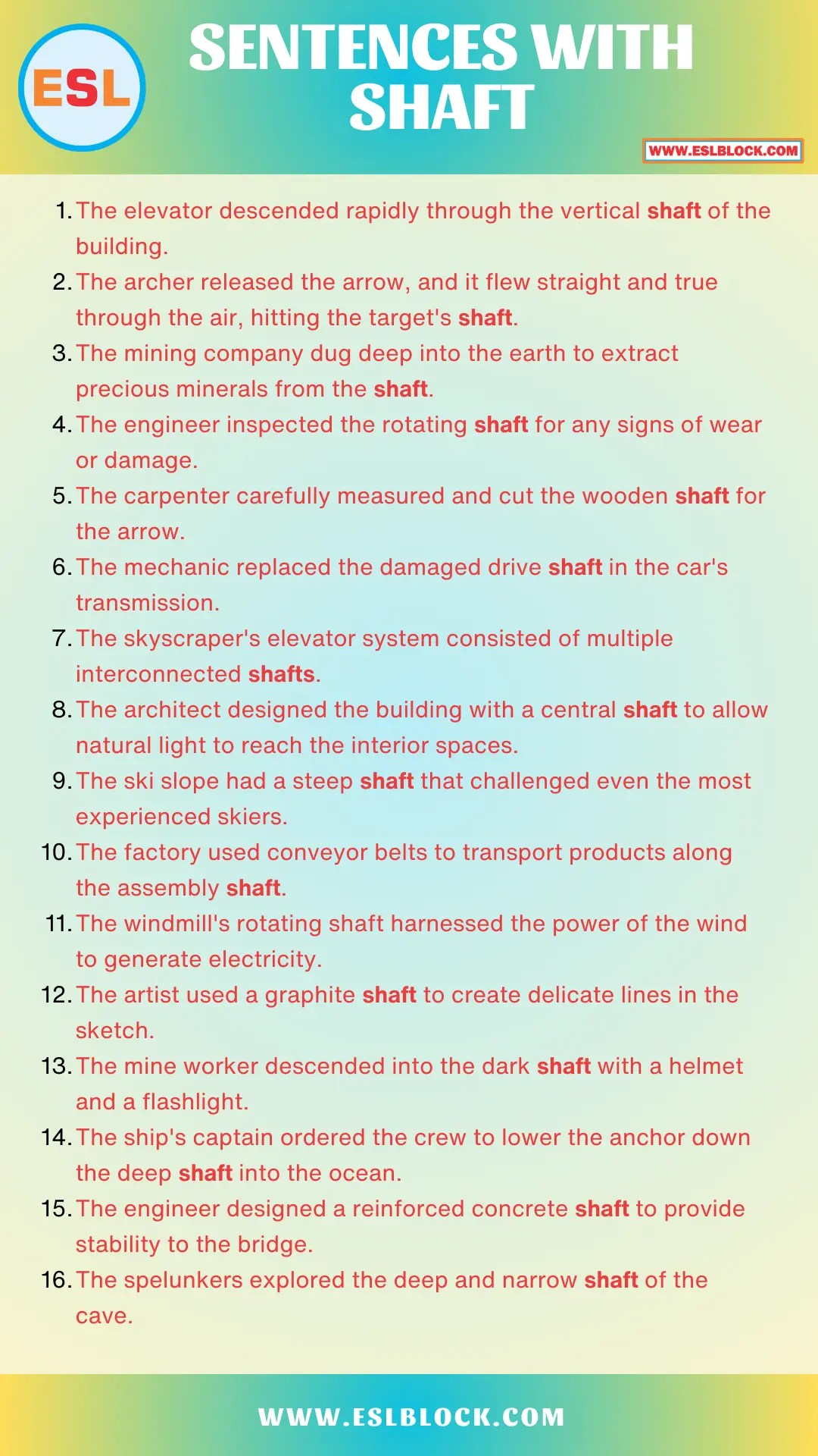 What is another word for Shaft? Example Sentences with Shaft