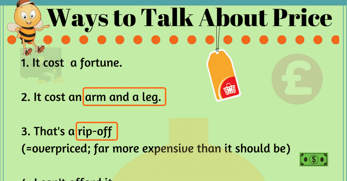20+ English Expressions for Talking about Price ESLBUZZ