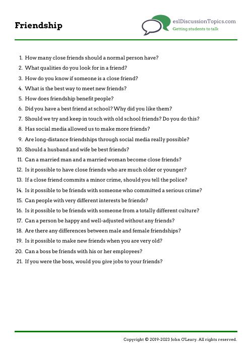 Friendship General English Questions