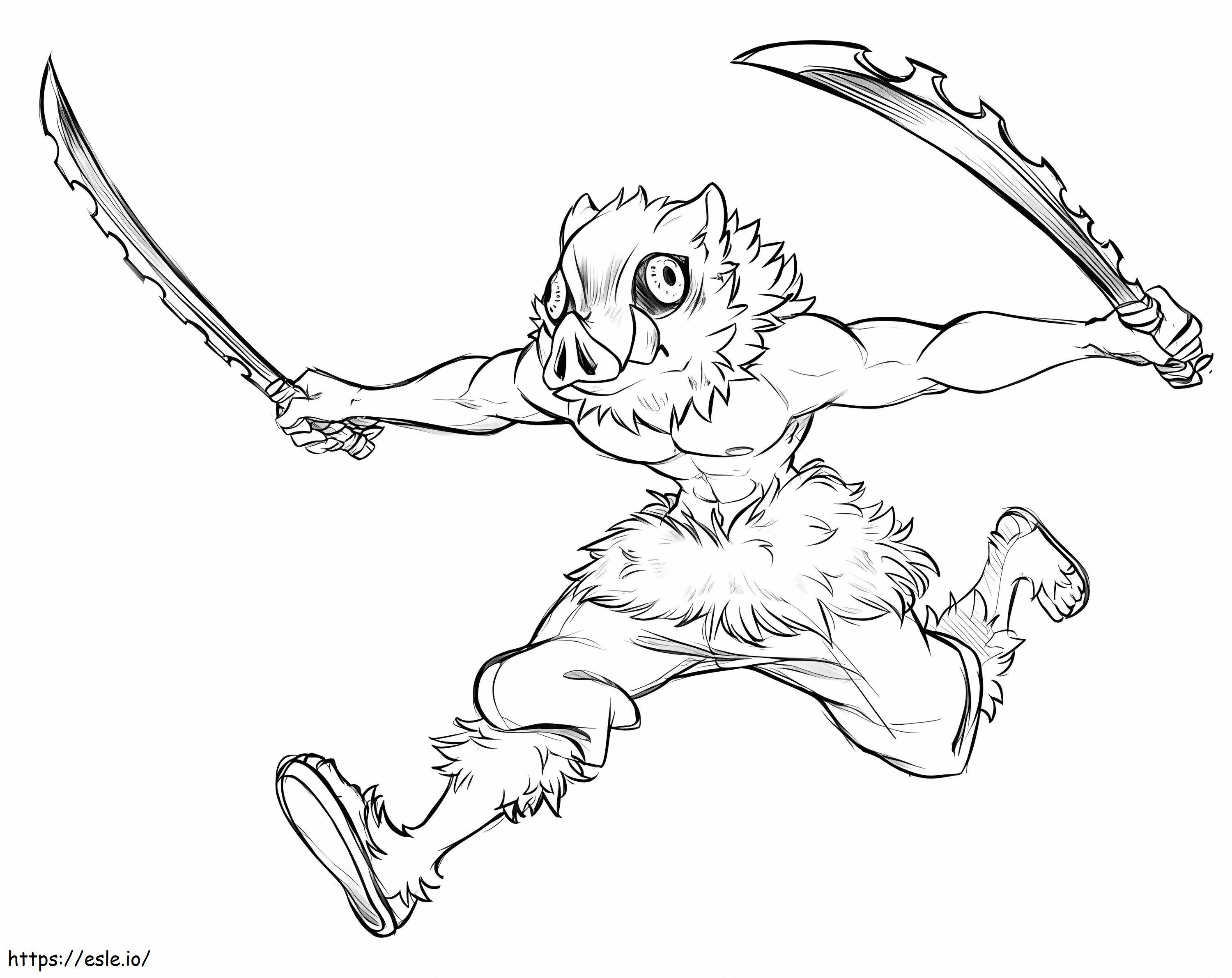 Inosuke Attacks coloring page
