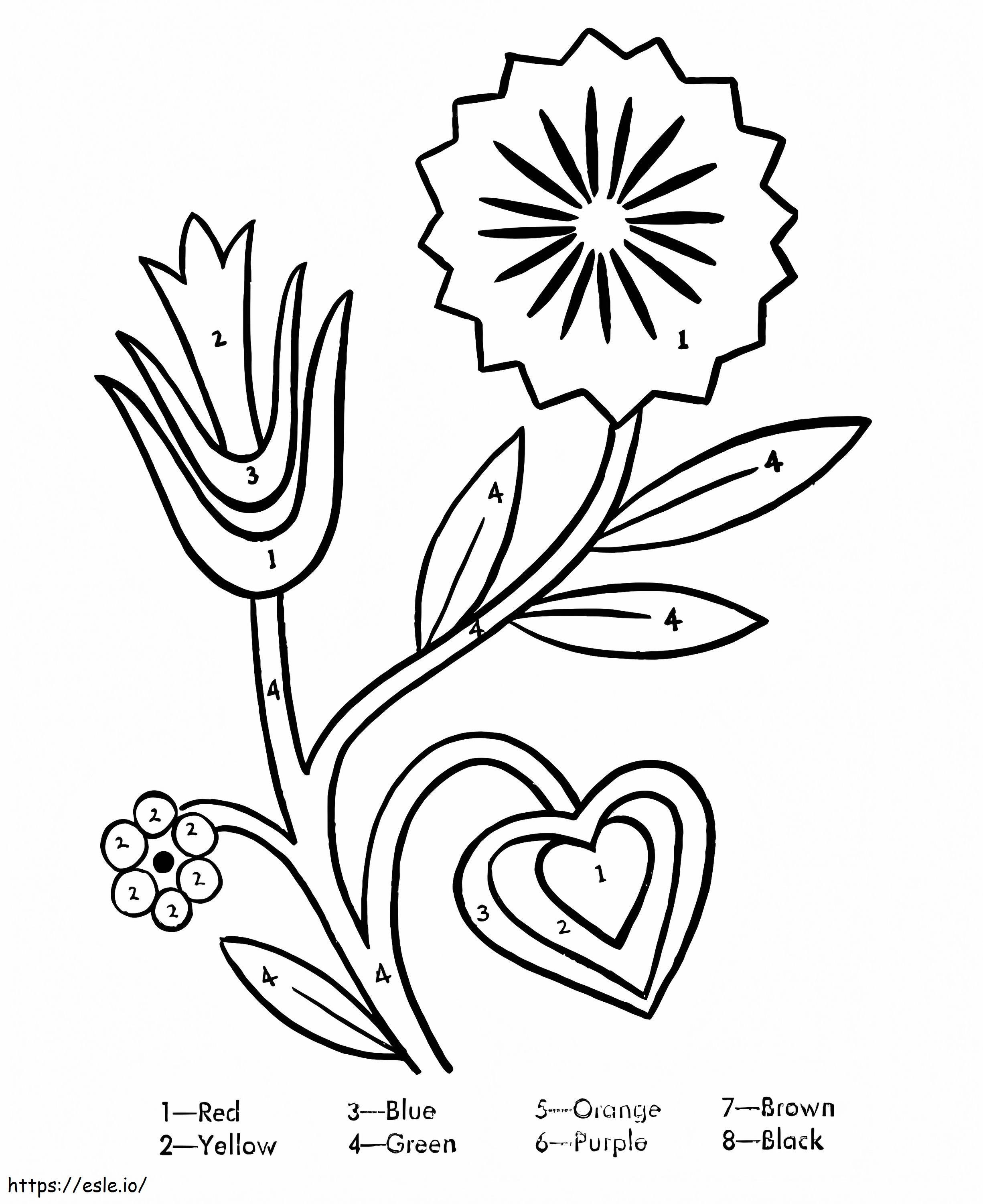 Flowers Color By Number coloring page