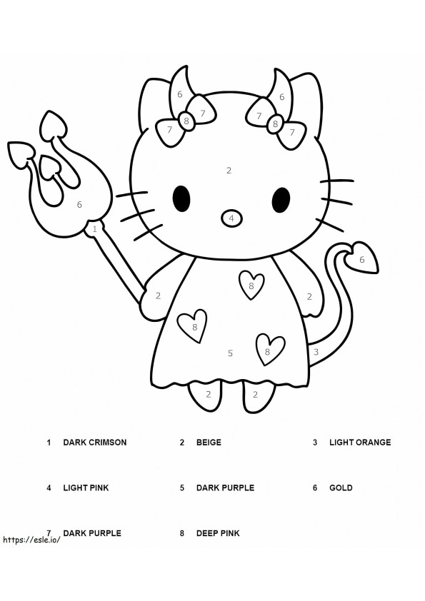 Diabo Hello Kitty cor por número para colorir