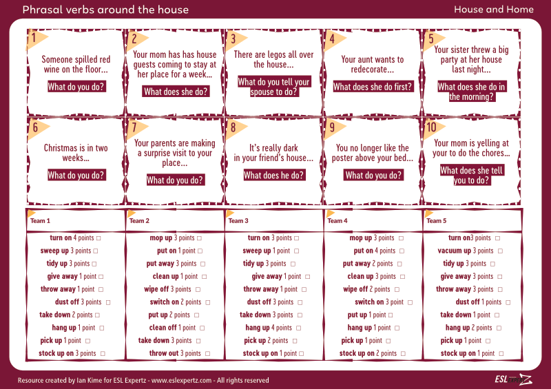 Around the house Phrasal Verbs Game ESL Expertz