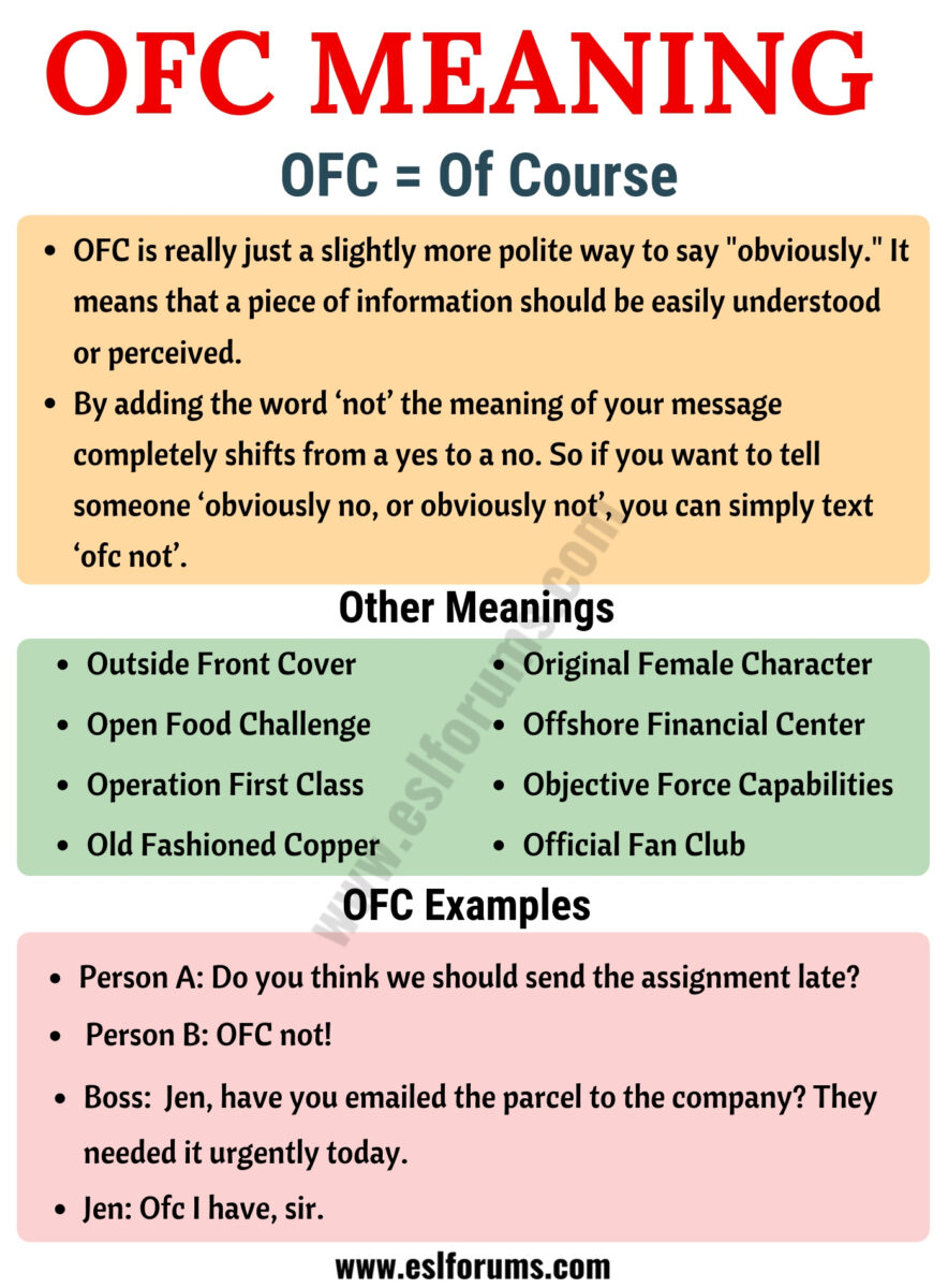 OFC What Does OFC Mean in Texting? Useful Examples ESL Forums