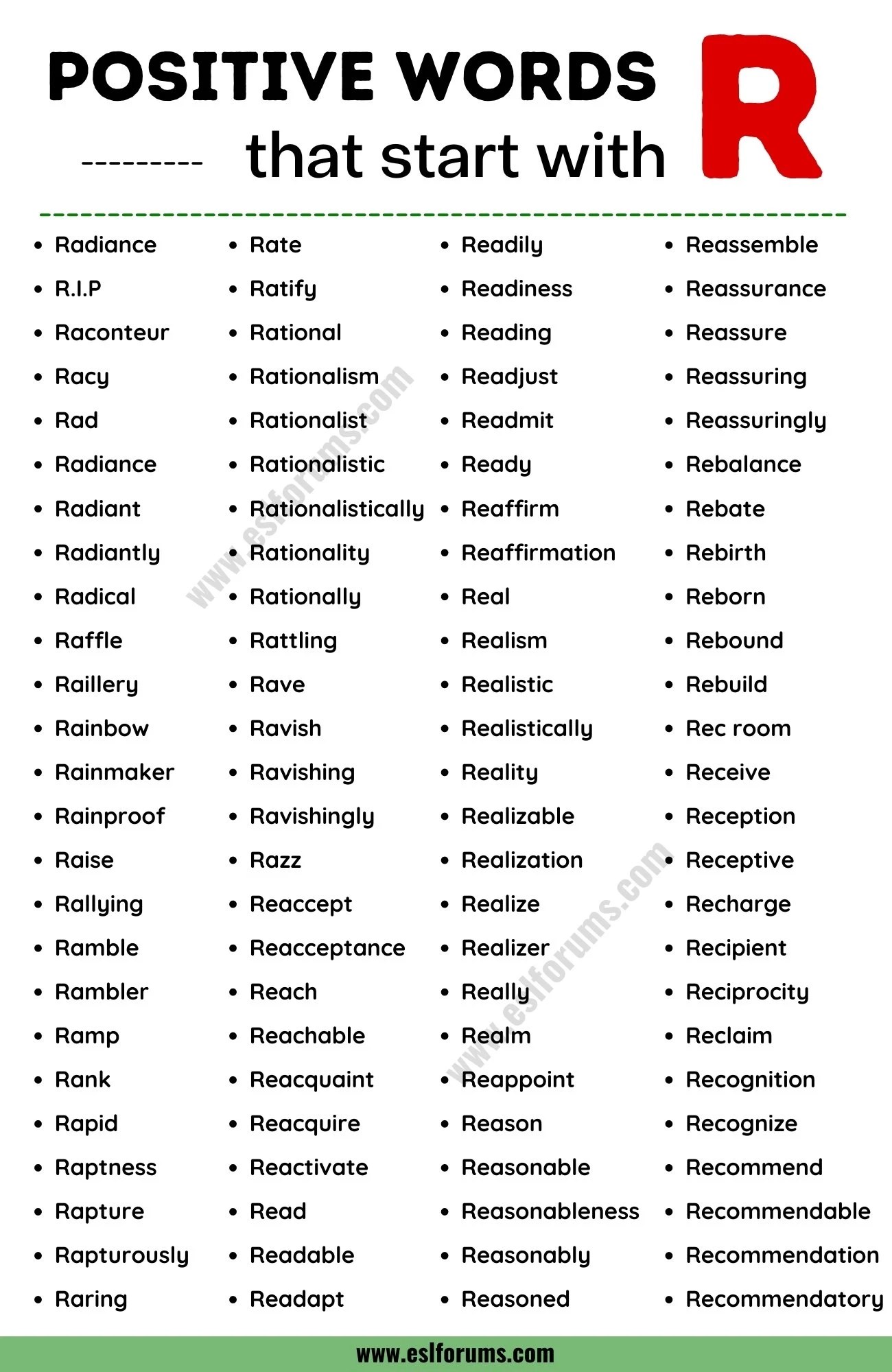 608 "Refresh" Positive Words that Start with R ESL Forums
