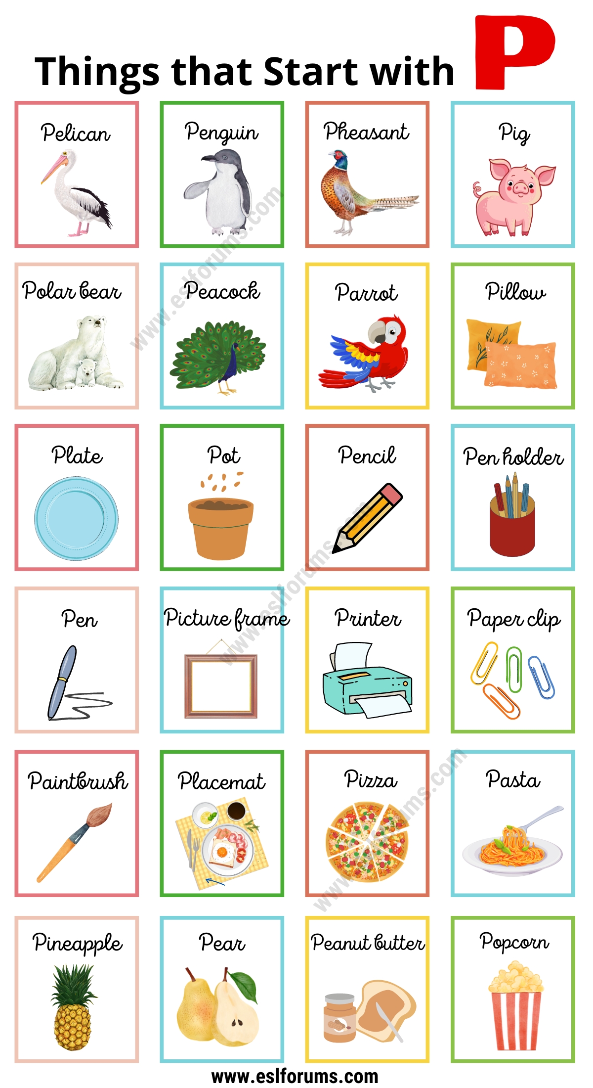 321 Beautiful Things that Start with P P Objects for Kids ESL Forums