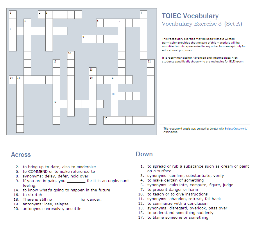 TOEIC Vocabulary Exercise3 (Set B) ESL NOTES
