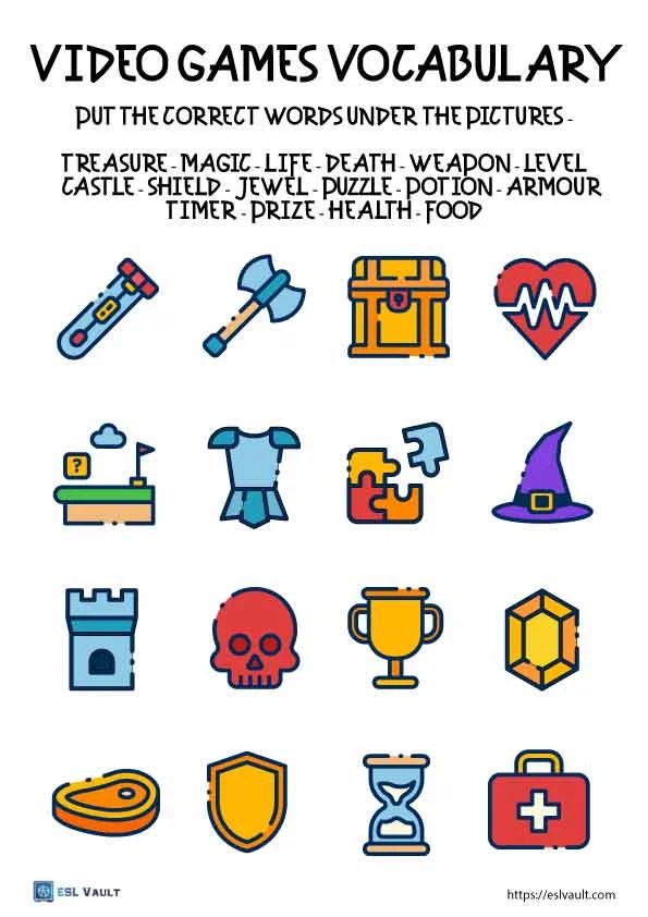 ESL video games vocabulary worksheets ESL Vault Free Teaching Resources