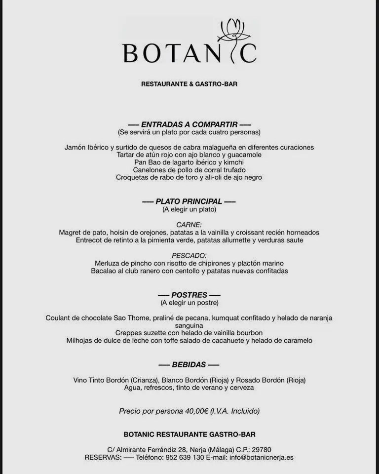 Restaurante Botanic (Nerja) Carta, horario y cómo llegar