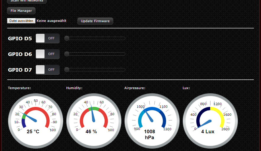 ESP8266/ESP32 reading temperature, airpressure, humidity and lux with a