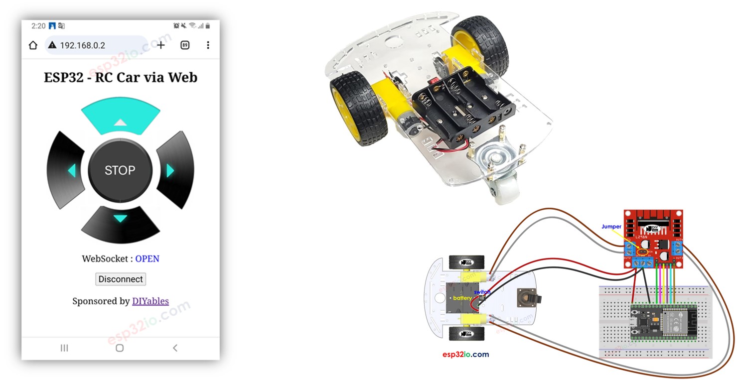 ESP32 Robot Car Using sockets , esp32 car