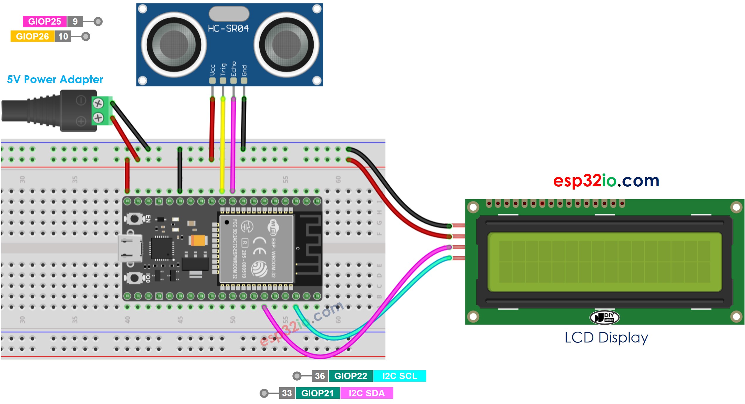 ESP32 Ultrasonic Sensor LCD ESP32 Tutorial