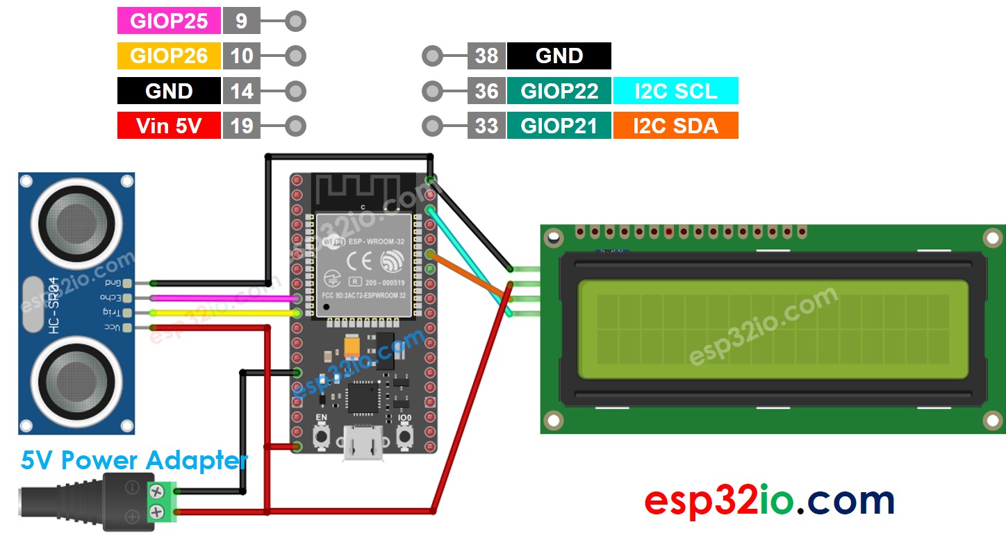 ESP32 Ultrasonic Sensor LCD ESP32 Tutorial