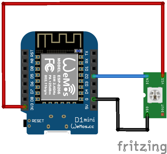 Wemos Mini WS2812b example esp8266 learning