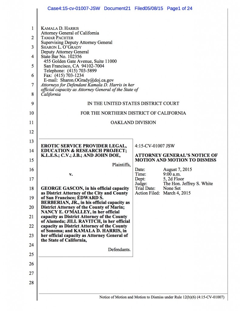 Motion to Dismiss Our Case Filed by Attonrey General Sex Workers and
