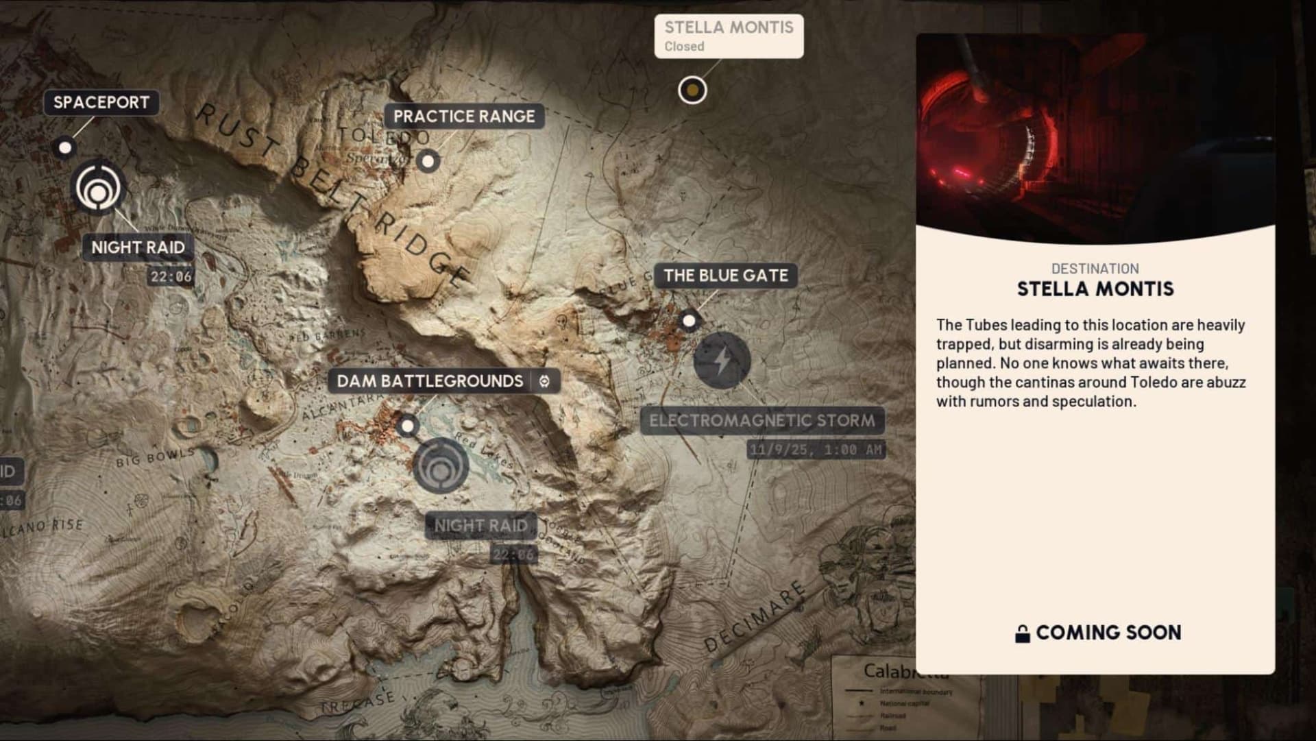 Map of Arc Raiders with locations like Spaceport and Dam Battlegrounds marked