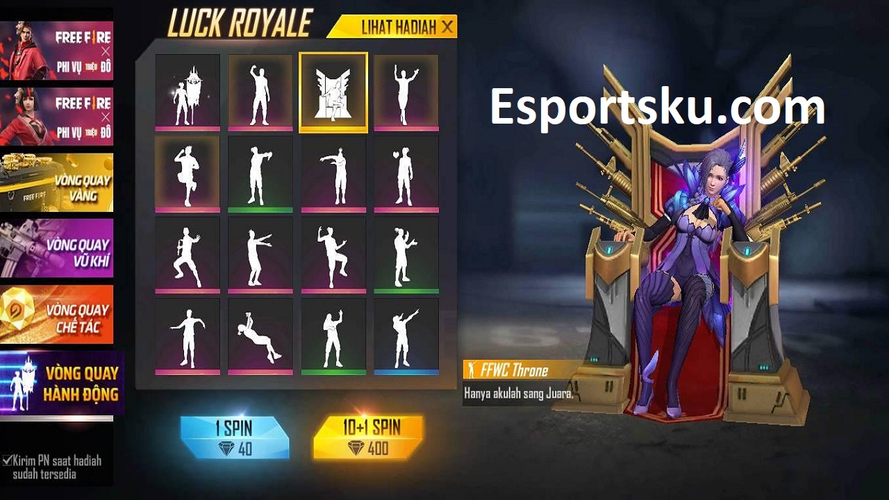 FFWC Throne FF kembali di Emote Royale Terbaru Free Fire