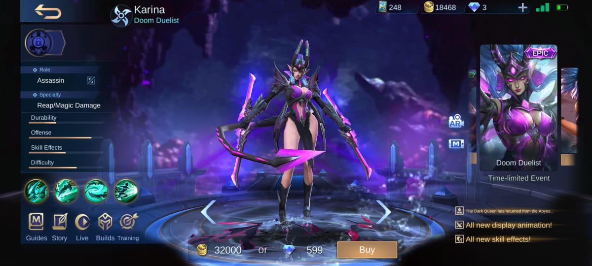 8 Skin Hero Karina Di Mobile Legends (ML) Esportsku