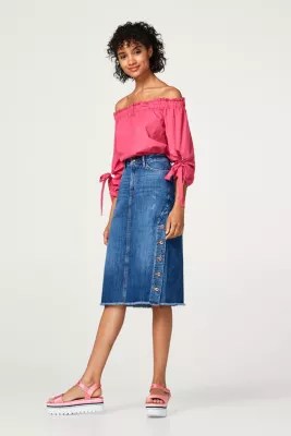edc Midilength cotton denim skirt at our Online Shop