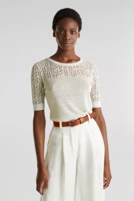 Esprit Mit Leinen KurzarmPullover mit Ajourmuster im Online Shop kaufen