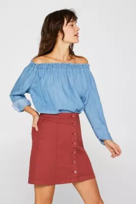 edc Stretch denim skirt with button placket, organic cotton at our