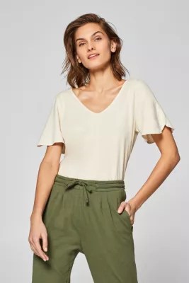 edc Linen blend Double Vneck Tshirt at our Online Shop