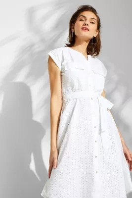 Esprit Shirt dress with broderie anglaise, 100 cotton at our Online Shop