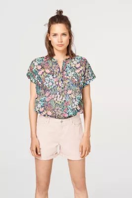 Esprit Henley blouse with floral print, 100 cotton at our Online Shop