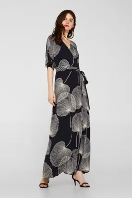 Esprit Maxi dress in jacquard fabric with a wrapover effect at our