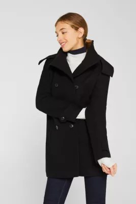 Esprit Made of blended wool Coat with an adjustable hood at our