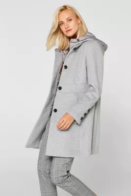 Esprit With wool coat with a hood and quilted details at our Online Shop