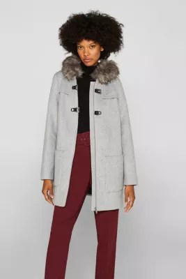 Esprit Padded hooded coat with wool at our Online Shop