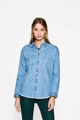 Esprit Frayed denim shirt, 100 cotton at our Online Shop