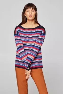 Esprit Jacquard jumper with sleeve buttons at our Online Shop