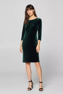Esprit Stretch velvet dress with subtle pleating at our Online Shop