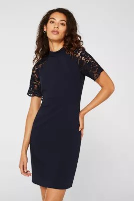 Esprit StretchKleid mit Stehkragen und Spitze im Online Shop kaufen