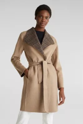 Esprit Made of blended wool Coat with check details at our Online Shop